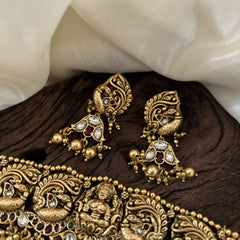 Premium AD Stone Lakshmi High Neck Choker -Gold Bead -G10595