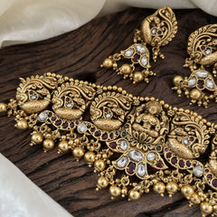 Premium AD Stone Lakshmi High Neck Choker -Gold Bead -G10595