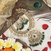 Vriksham Unique White Gold Plated Peacock Style Neckpiece-Green Bead-G19091