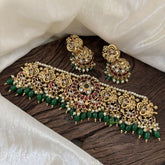 Premium AD Stone High Neck Choker -Red White-Green Bead -G10592