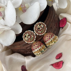 Vriksham Exquisite Peacock Designer Jhumka-Pearls-Pastel Green Beads-G18256