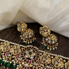 Premium AD Stone High Neck Choker -Red White-Green Bead -G10592