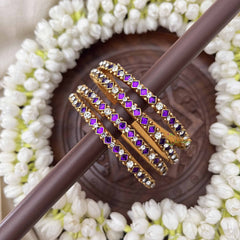 Vriksham Diagonal Style Dot Silk Thread Kundan Bangles-Lavender-G20831