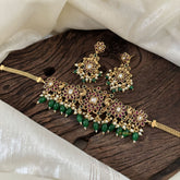 Premium AD Stone High Neck Choker -Red White-Green Bead -G10593