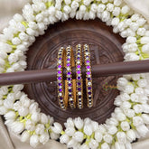 Vriksham Diagonal Style Dot Silk Thread Kundan Bangles-Lavender-G20831