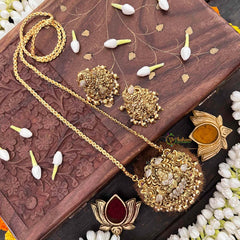 Vriksham Traditional Lakshmi Temple AD Stone Pendant Chian Long Neckpiece-G21516