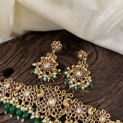 Premium AD Stone High Neck Choker -Red White-Green Bead -G10593