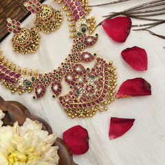 Vriksham Maanga Designs Hasli Neckpiece-Red-Gold Bead-G19107