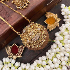 Vriksham Traditional Lakshmi Temple AD Stone Pendant Chian Long Neckpiece-G21516