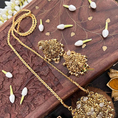 Vriksham Traditional Lakshmi Temple AD Stone Pendant Chian Long Neckpiece-G21516