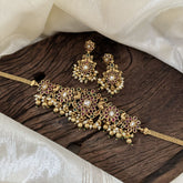 Premium AD Stone High Neck Choker -Gold Bead -G10597