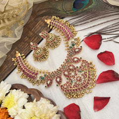 Vriksham Maanga Designs Hasli Neckpiece-Red-Gold Bead-G19107