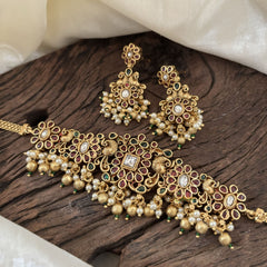 Premium AD Stone High Neck Choker -Gold Bead -G10597