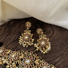Premium AD Stone High Neck Choker -Gold Bead -G10597