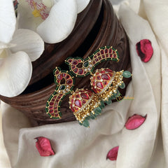 Vriksham Elegant Peacock Jhumka-Red-Green Bead-G18305