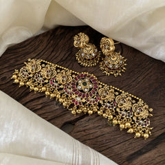 Premium AD Stone High Neck Choker -Gold Bead -G10596