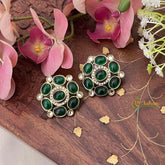 Vriksham Antique Aqua Green Kundan Floral Stud Earrings-G22099