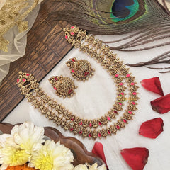 Vriksham Gold Plated Kemp Stone Lakshmi Neckpiece-Red -G19101