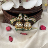Vriksham Elegant Peacock Jhumka-White-Green Bead-G18306
