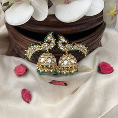 Vriksham Elegant Peacock Jhumka-White-Green Bead-G18306