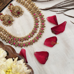 Vriksham Gold Plated Kemp Stone Lakshmi Neckpiece-Red -G19101