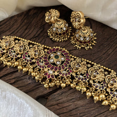 Premium AD Stone High Neck Choker -Gold Bead -G10596