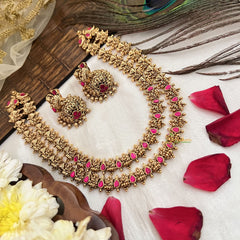 Vriksham Gold Plated Kemp Stone Lakshmi Neckpiece-Red -G19101