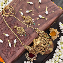 Vriksham Vrindavan Heritage Krishna Nakshi AD Stone Pendant Chian Long Neckpiece-G21517