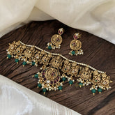 Premium Lakshmi High Neck Choker -Green Bead -G10590