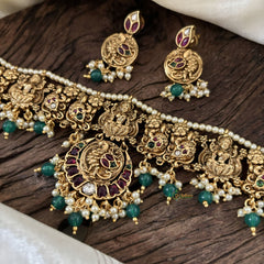 Premium Lakshmi High Neck Choker -Green Bead -G10590