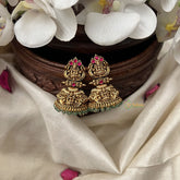 Vriksham Gold Look Alike Lakshmi Jhumka-Red-Pastel Green Bead-G18249