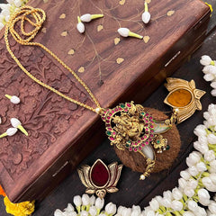 Vriksham Elegant Gaj Ganeha Ji Idol Pendant Chian Long Neckpiece-Green Bead-G21519