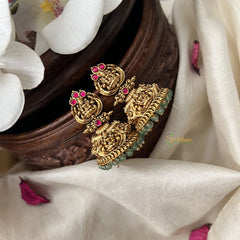 Vriksham Gold Look Alike Lakshmi Jhumka-Red-Pastel Green Bead-G18249