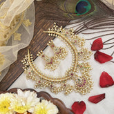 Vriksham Designer Half Moon With Floral Guttapusalu Short Neckpiece-Pearl-G19112