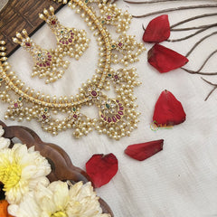 Vriksham Designer Half Moon With Floral Guttapusalu Short Neckpiece-Pearl-G19112