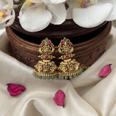 Vriksham Gold Look Alike Lakshmi Jhumka-Red Green-Pastel Green Bead-G18252