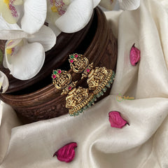 Vriksham Gold Look Alike Lakshmi Jhumka-Red Green-Pastel Green Bead-G18252