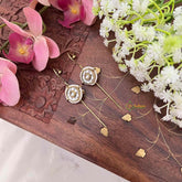Vriksham Antique Gold Circular Hair Pin with White Polki-Style Bugadi Style Earrings-White-G22136