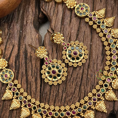Vriksham Designer Green Red Stone Short Neckpiece-G17920