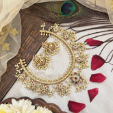 Vriksham Designer Lotus Style With Diya Shape Guttapusalu Short Neckpiece-Pearl-G19111