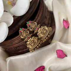 Vriksham Gold Look Alike Lakshmi Jhumka-Red Green-Gold Bead-G18251