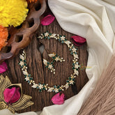 Vriksham Antique Floral AD Stone Short Neckpiece-Green-G17935