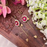 Vriksham Antique Gold Circular Hair Pin with White Polki-Style Bugadi Style Earrings-White Red-G22134