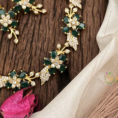 Vriksham Antique Floral AD Stone Short Neckpiece-Green-G17935