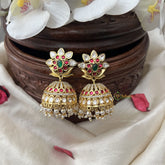 Vriksham Fancy AD Stone Designer Jhumkas-Red White Green-G12027