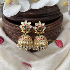 Vriksham Fancy AD Stone Designer Jhumkas-Red White Green-G12027