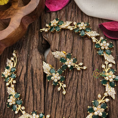 Vriksham Antique Floral AD Stone Short Neckpiece-Green-G17935