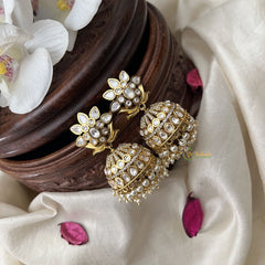 Vriksham Fancy AD Stone Designer Jhumkas-White-G12028