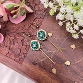 Vriksham Antique Gold Circular Hair Pin with White Polki-Style Bugadi Style Earrings-White Green-G22135