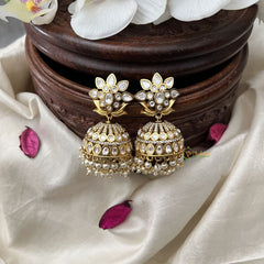 Vriksham Fancy AD Stone Designer Jhumkas-White-G12028